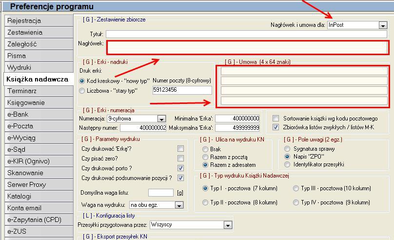 Rysunek 5 Okno konfiguracji modułu Książki nadawczej Konfiguracja typów przesyłek W przypadku włączonej opcji Automatyczne oznaczanie przesyłek InPost aplikacja