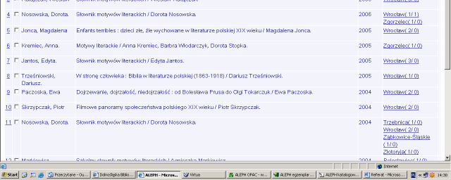 Widok wyniku wyszukiwania przy zastosowaniu hasła