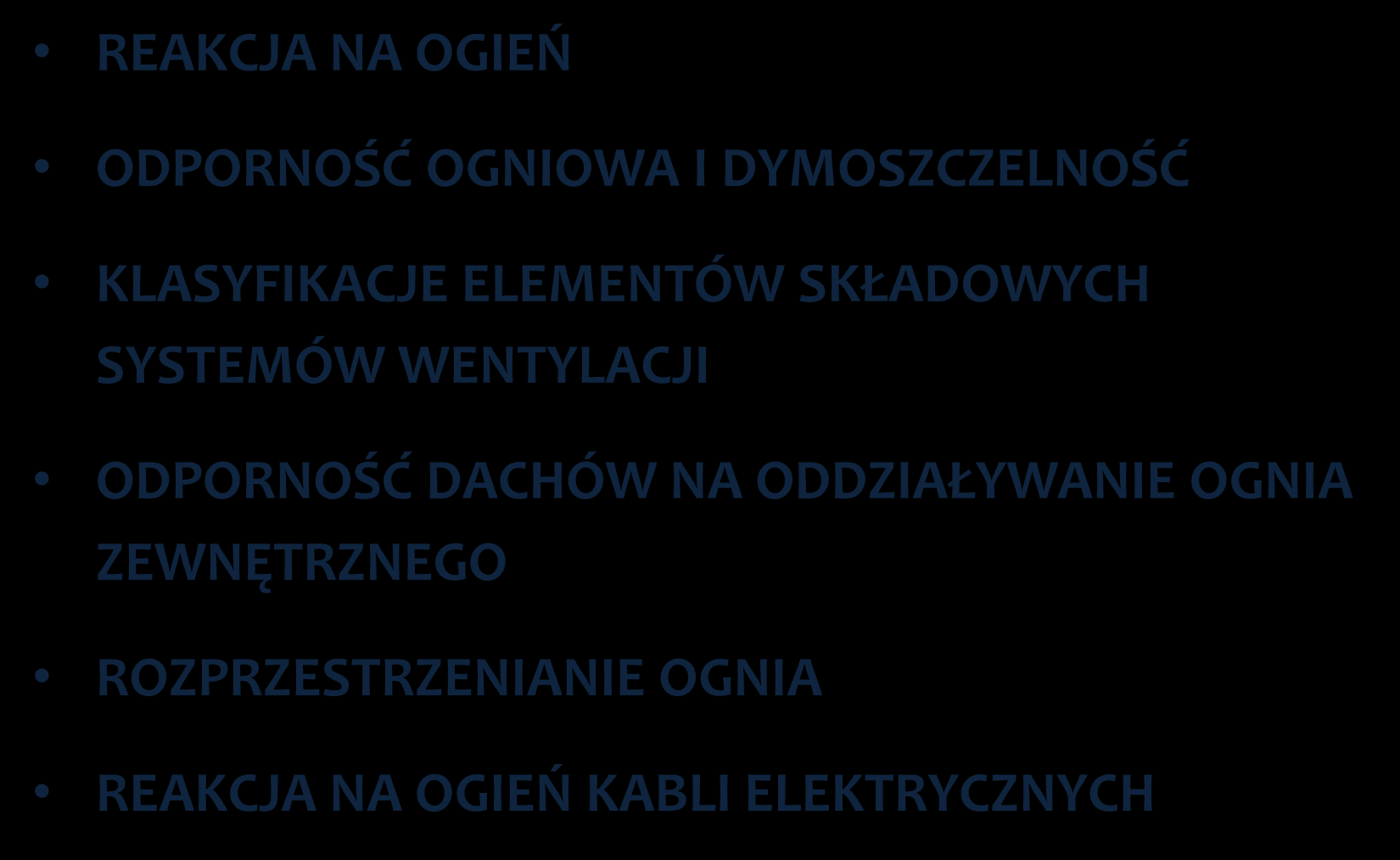 KLASYFIKACJE OGNIOWE REAKCJA NA OGIEŃ ODPORNOŚĆ OGNIOWA I DYMOSZCZELNOŚĆ KLASYFIKACJE ELEMENTÓW SKŁADOWYCH SYSTEMÓW