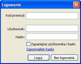 Okno logowania Jeśli nie posiadasz konta, a chcesz wysłać zlecenie, uruchom program z opcją bez logowania.