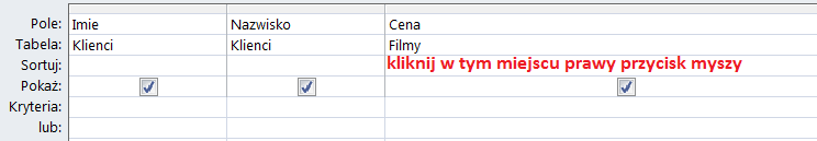 Następnie przejdź do widoku projekt i ustaw odpowiednie kryteria Zapisz zmiany w kwerendzie 8.