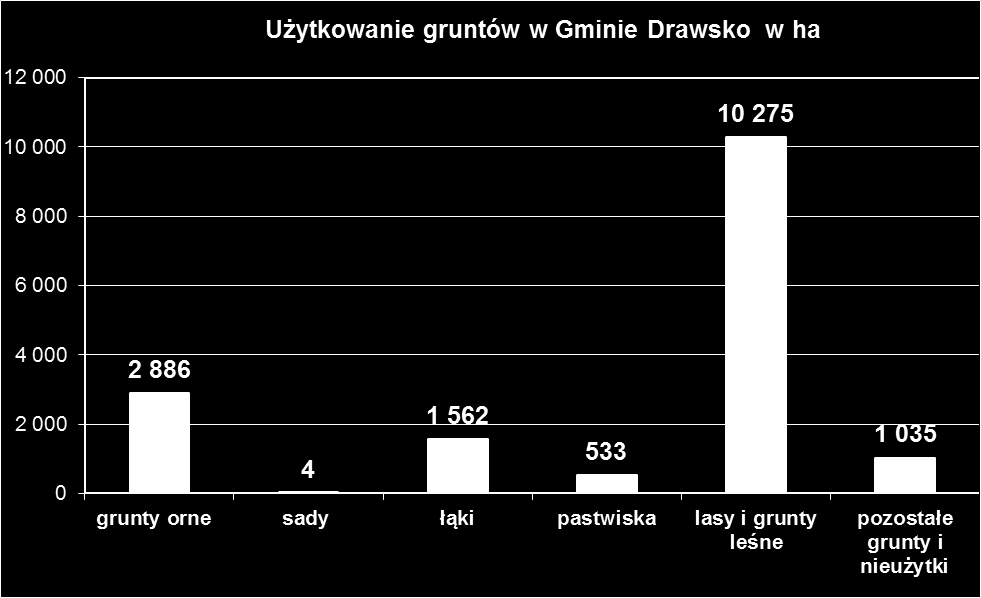Wykres 1. Użytkowanie gruntów w Gminie Drawsko Źródło: GUS 2011 r. Uwarunkowania wynikające z użytkowania gruntów.