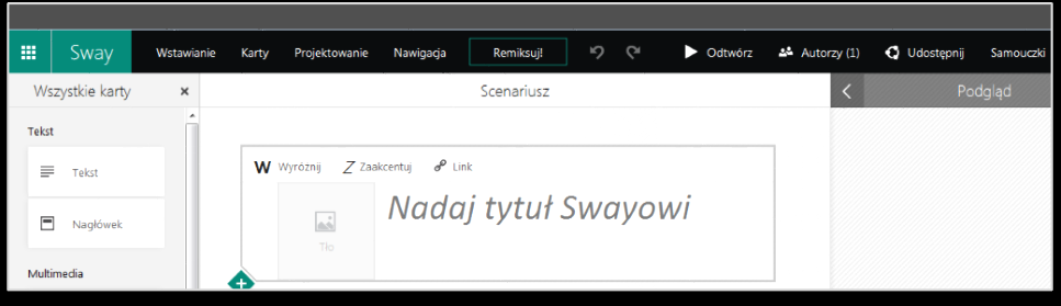Aplikacja Sway pozwala na renderowanie projektów w chmurze, jak również pomaga w samym procesie projektowania witryny. Sway pozwala na tworzenie natywnych wersji stron lub prezentacji.