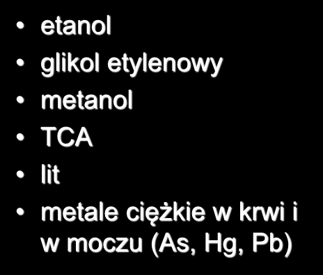 LABORATORIUM oznaczenie ilościowe (dostępne w krótkim czasie) acetaminofen salicylany karbamazepina COHb, MetHb