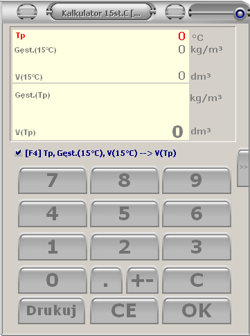 Elementy okna głównego programu ELEMENTY OKNA GŁÓWNEGO PROGRAMU Ekran Kalkulatora Pokazuje aktualnie wprowadzone i obliczone wartości Opis aktualnie wybranej funkcji Klawisz [>>] otwieranie okna