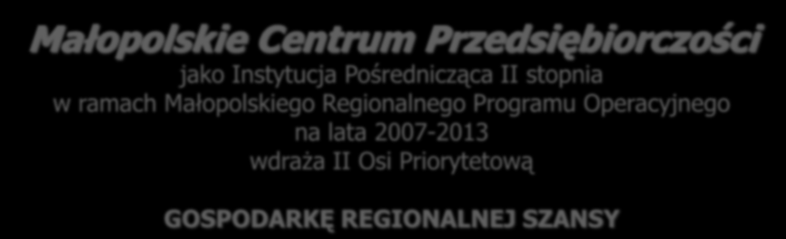 Małopolskie Centrum Przedsiębiorczości jako Instytucja Pośrednicząca II stopnia w ramach Małopolskiego Regionalnego Programu Operacyjnego