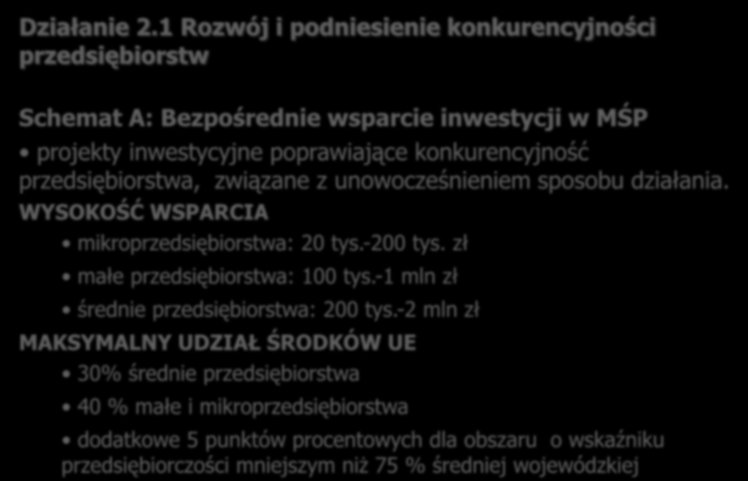 konkurencyjność przedsiębiorstwa, związane z unowocześnieniem sposobu działania. WYSOKOŚĆ WSPARCIA mikroprzedsiębiorstwa: 20 tys.-200 tys.