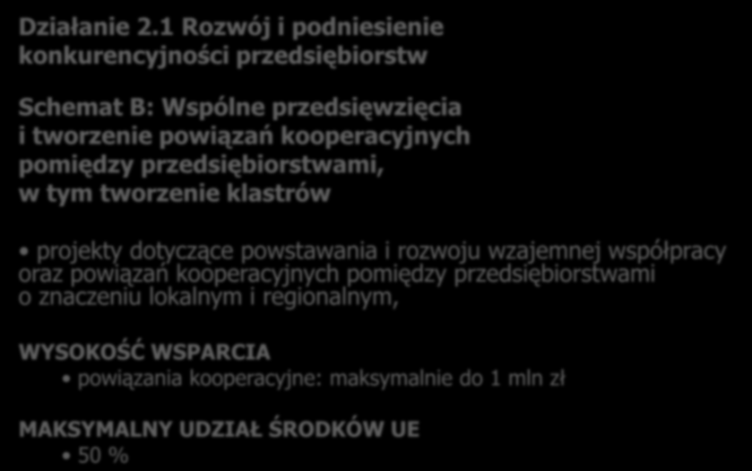 kooperacyjnych pomiędzy przedsiębiorstwami, w tym tworzenie klastrów projekty dotyczące powstawania i rozwoju