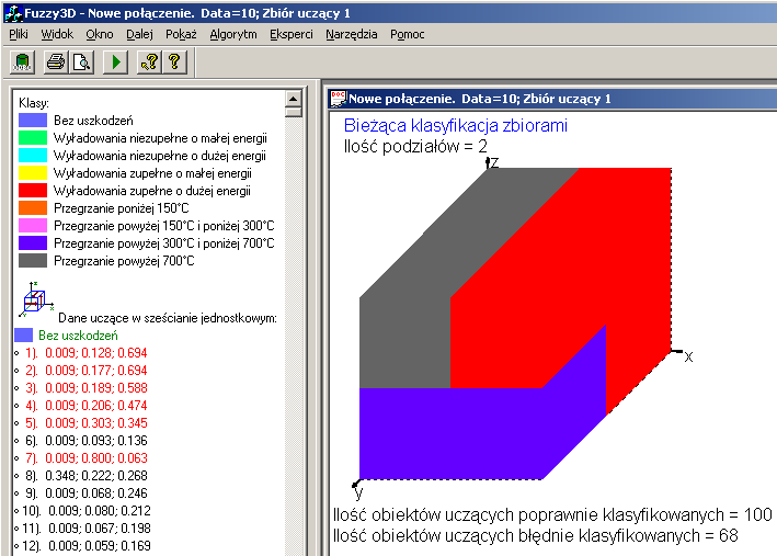 Posługwane sę nterfejsem Fuzzy3D.exe wymaga jedyne wydawana polecena Dalej. Po wczytanu danych uczących naleŝy zdecydować sę na sposób ch konwersj jednym z zaproponowanych (rozdzał 7.