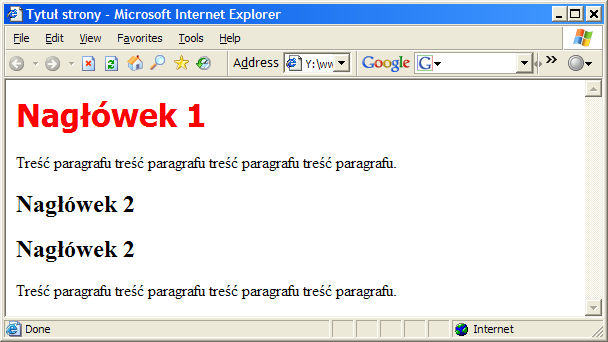 Rys. 9: Ten sam dokument HTML po dodaniu arkusza stylów Zadanie 4. Modyfikacja istniejącego arkusza stylu [5 min.] Utwórz na podstawie podanych powyżej kodów źródłowych plik o nazwie lab1zad4.html.