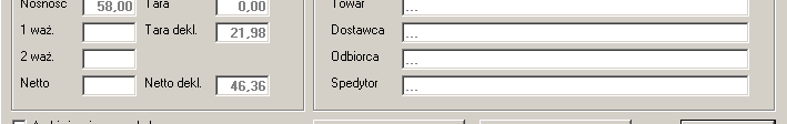 wybór rodzaju rozliczenia Rodzaje rozliczeń: 1. pierwsze ważenie wagon jest ważony i zapamiętywany na liście wagonów po pierwszym ważeniu, gdzie oczekuje na drugie ważenie 2.