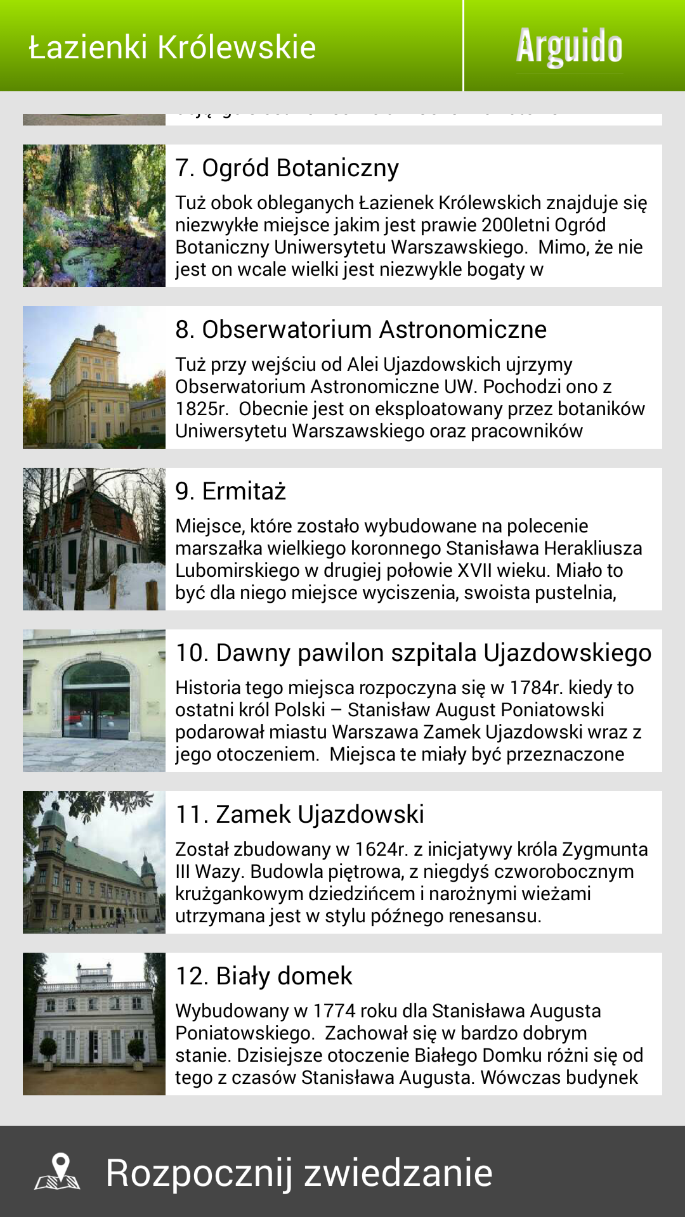 3.5 Przeglądanie przewodników zapisanych w urządzeniu użytkownika Użytkownik posiada możliwość przeglądania pobranych na smartphone bądź tablet przewodników turystycznych wraz ze wszystkimi wybranymi