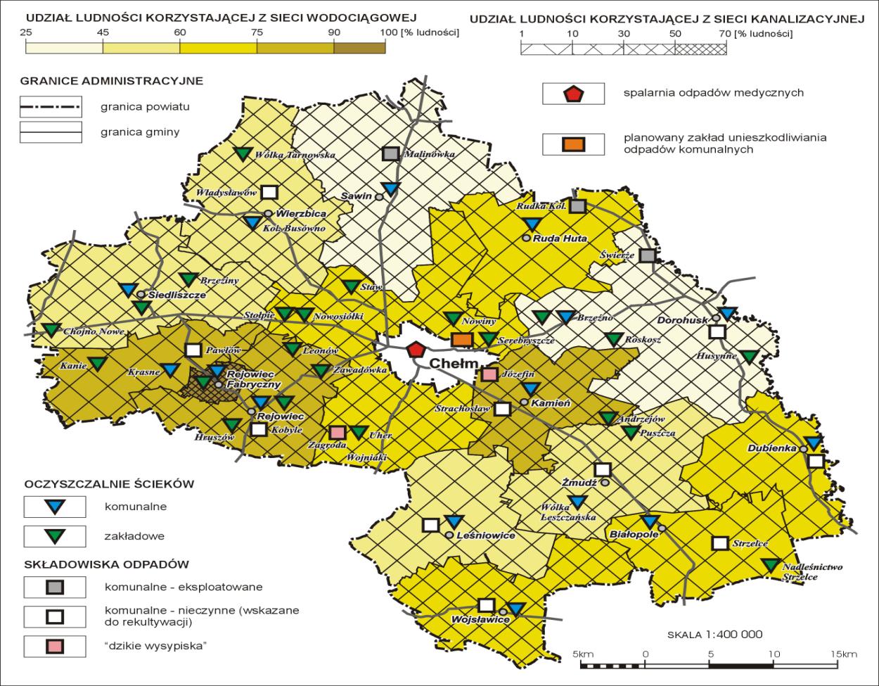 36 Pomimo tak niskiego poziomu skanalizowania gmin, inwestycje w latach 2000-2006 nakierowane były w większym stopniu na budowę wodociągów niż kanalizacji, co negatywnie wpływa na jakość środowiska.