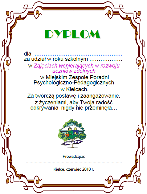 DYPLOM Każdy z uczestników zajęć na