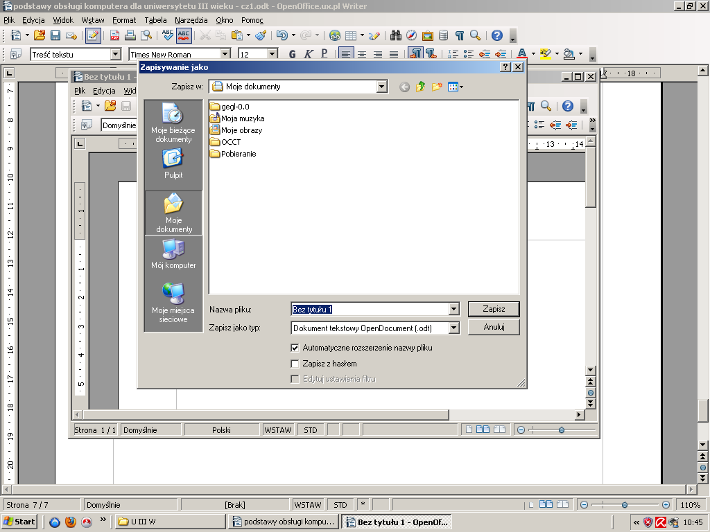 1. Otwieramy program OpenOffice Writer: Start - Programy - OpenOffice - OpenOffice Writer 2. Wybieramy kolejno: Plik - Nowy - Dokument Tekstowy lub za pomocą skrótu na klawiaturze Ctrl+n 3.