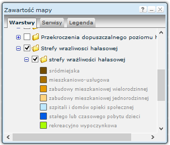 Rysunek 1. Legenda warstwy Strefy wrażliwości hałasowej na portalu mapowym www.gisbialystok.