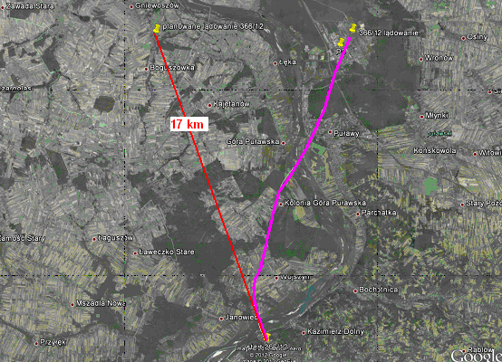 Tutaj, w sekcji II prognozowano wiatr na poziomie: 1000ft AMSL (300 m) 200º 16 KT; 2000ft AMSL (600 m) 200º 15-20 KT.