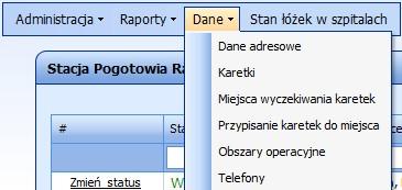 z możliwością zmiany statusu Złóż raport umożliwia składanie raportów z wyjazdów ZRM Przeglądaj raporty umożliwia przeglądanie raportów z wyjazdów ZRM w obrębie danej jednostki Dane: Dane adresowe