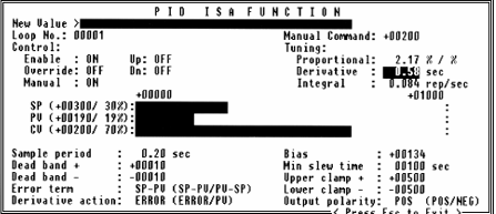 PID / GeFanuc Logicmaster zezwolenie (enable) wartość zadana SP (Set Point) zmienna procesowa PV (Process Variable) MAN tryb praca automatyczna / ręczna UP