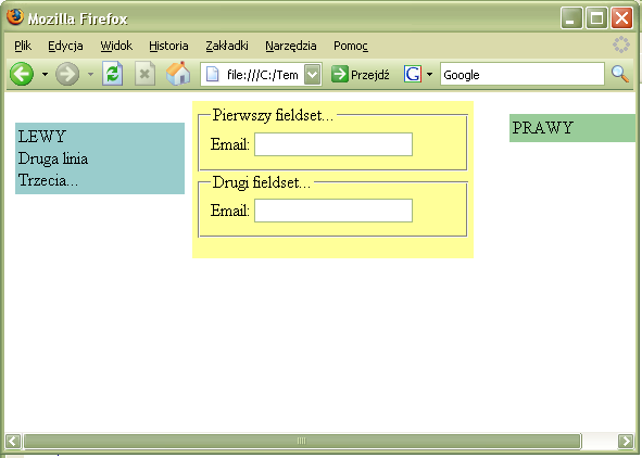 Tworzenie formularzy ½ - Użyteczność Często zapominamy o specjalnych znacznikach: <label for= id-in >Opis</label><input type= text id= id-in > <label>email: <input