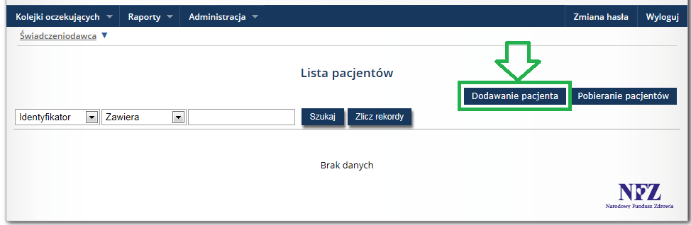 DODAWANIE PACJENTA 104 Tak dodanego pacjenta można przypisać do kolejki oczekujących.