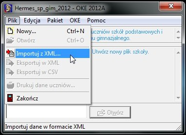 Import danych do programu HERMES 1) Po otwarciu programu HERMES usuń wcześniej utworzone lub importowane pliki szkół (patrz ilustracja poniżej) 2) W menu Plik