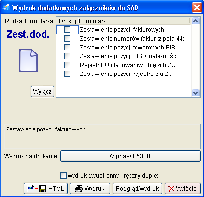 Rejestr PU dla towarów objętych ZU wydruk rejestru procedury uproszczonej ale tylko dla pozycji rejestru objętych bieżącym zgłoszeniem uzupełniającym Zestawienie pozycji rejestru dla ZU uproszczony