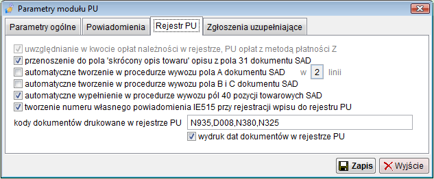 możliwość zmiany numeru i daty powiadomienia po zaznaczeniu tej opcji użytkownik będzie mógł zmienić numer i datę powiadomienia, możliwość wpisu do rejestru bez numeru i daty powiadomienia należy