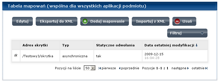 Dla takich skrytek użytkownik musi przygotować odpowiedzi systemów zewnętrznych poprzez wejście w Edycja dla wybranego adresu skrytki.