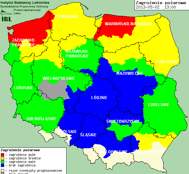 Zagrożenie pożarowe Ostrzeżenie meteorologiczne nr 49 Zjawisko/stopień zagrożenia Intensywne opady deszczu /1 Obszar województwo mazowieckie Ważność od godz. 18.00 dnia 02.05.2013 r. do godz. 18.00 dnia 03.