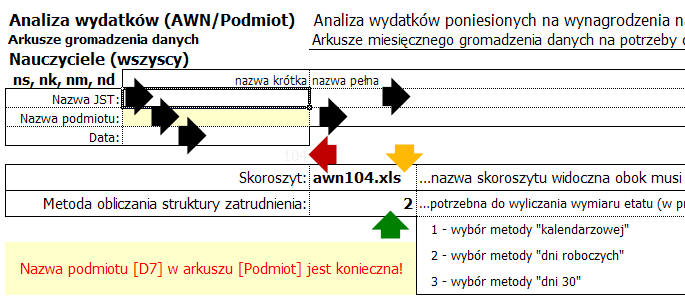 Rysunek 27. Arkusz Podmiot w skoroszycie awn*.xls (powiększenie).