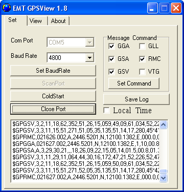 Uruchom GPSView Ustaw port COM zgodnie z punktem 4.