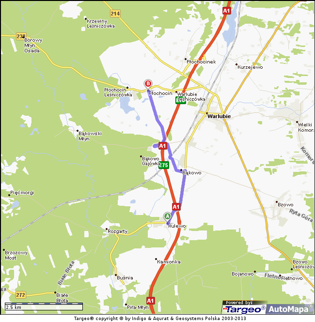 Mapa 2 szlak rowerowy Rulewo Płochocin przez Bąkowo.