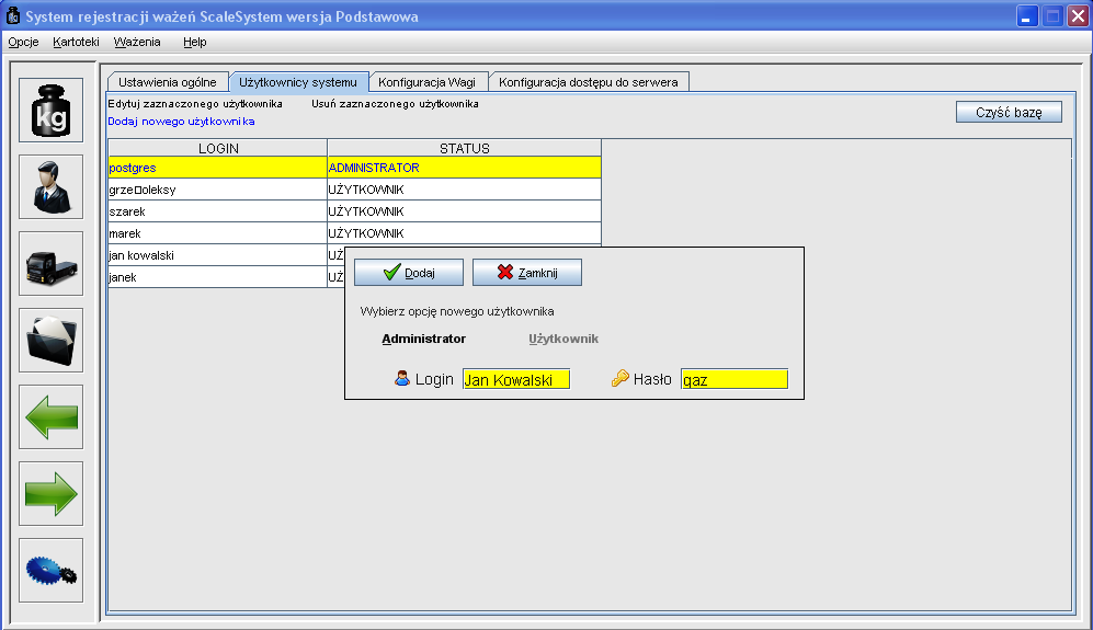 http://www.scalesystem.pl Rysunek 19 Dodawanie użytkownika systemu 4 Opcjonalne dostosowanie systemu 4.