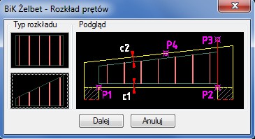 36 BiK8 ŻELBET Poniższy schemat prezentuje dwa możliwe sposoby rzutowania dwóch lewych segmentów pręta: wskazanie punktu P1; P2; P3 i otuliny c wg wcześniejszego schematu przejście do Okno dialogowe