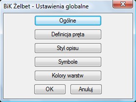 Klasa stali; Znak gatunku Sugerowane, domyślne wpisy w otwieranych oknach dialogowych (np. rysowanie pręta widokowego).