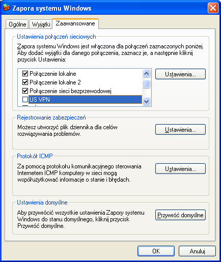 4. Konfiguracja zapory systemowej Windows XP SP2 Dla prawidłowego funkcjonowania połączenia zalecane jest wyłączenie wykorzystywania zapory (firewall) dla skonfigurowanego połączenia.