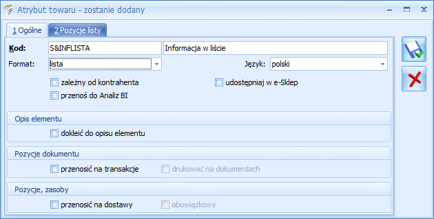 Atrybut odpowiedzialny za dodatkowe informacje w formie tekstowej musi mieć początek kodu: S# oraz format: tekst.