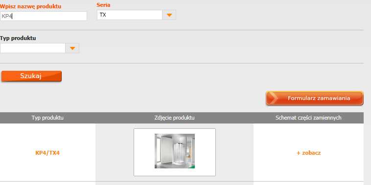 Poniżej znajdziecie Państwo przykładowy sposób rozpoznania i zamówienia części zamiennych do kabiny prysznicowej KP4/TX4. Przykład: Poszukujemy części zamiennej do kabiny KP4/TX4 z serii TX.