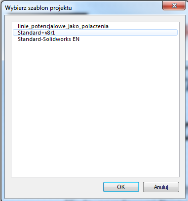 6.> <Szablon> Wybierz szablon projektu Standard+v8r1. Szablon projektu zawiera różne definicje dotyczące sposobu tworzenia i przetwarzania projektu np.