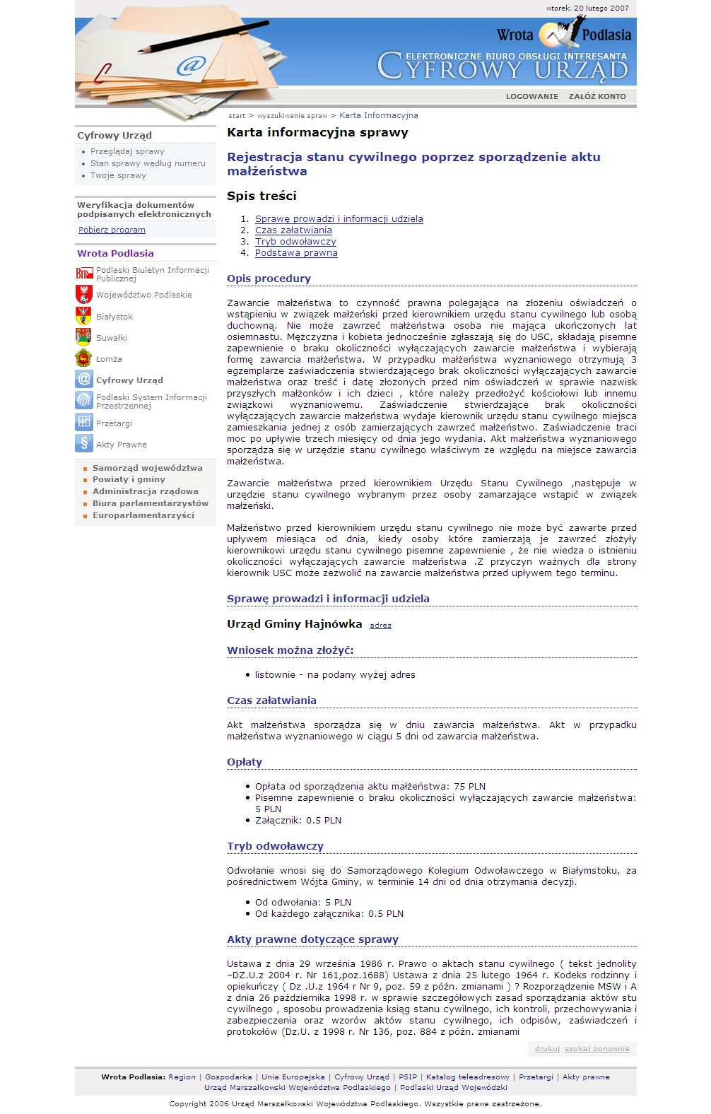 Informacja ogólna Podmiot załatwiający Opłaty