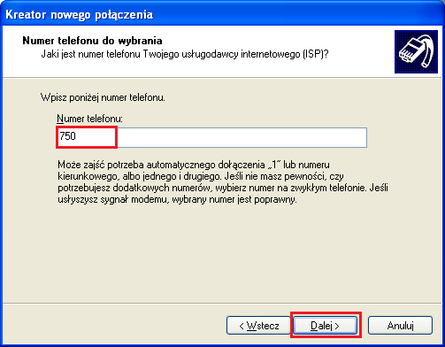 Wpisz dowolną nazwę połączenia. Następnie kliknij przycisk Dalej>.