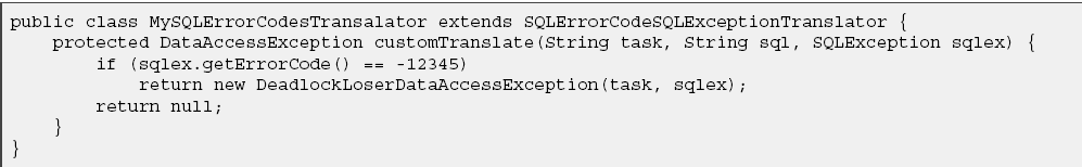SQLExceptionTranslator interfejs, który może być zaimplementowany przez klasy tłumaczące pomiędzy SQLException a org.springframework.dao.dataaccessexception.