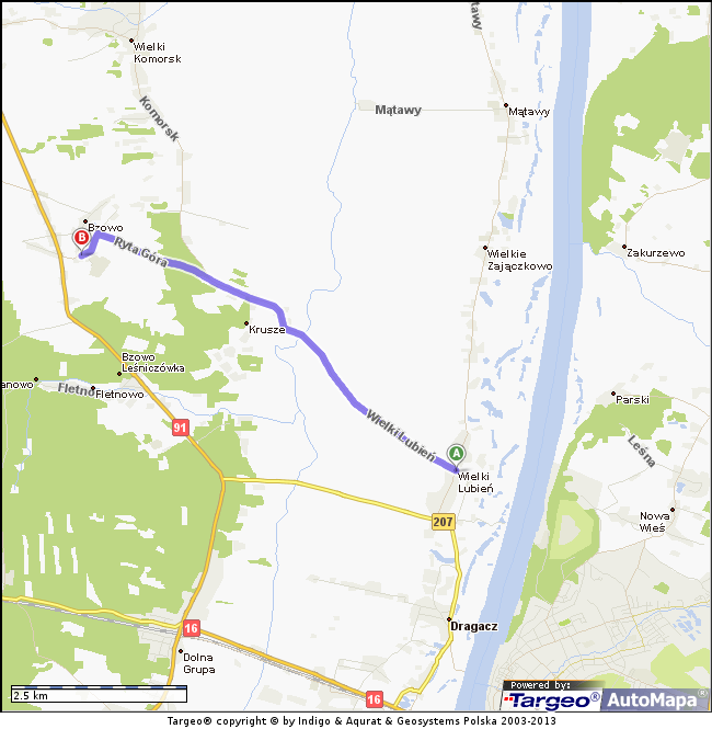 mapa 2 Wskazuję na tę opcję trasy, (mapa 2) dla twardzieli, którzy są zaprawieni w pokonywaniu dłuższych tras rowerowych ;) a szczególnie, jeśli ktoś zaplanował sobie całodniowy pobyt na trasie.