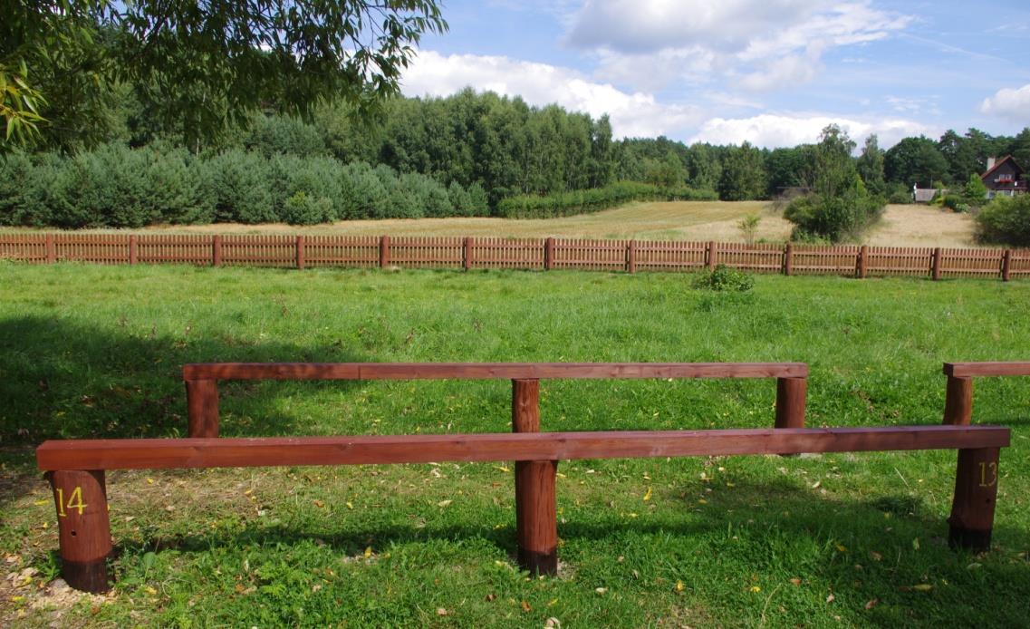 numery (malowane w kolorze żółtym) oraz otwory do zamontowania linki cumowniczej; część nadziemna dwukrotnie malowana drewnochronem (kolorystyka ciemny orzech); stanowiska należy wykonać identycznie