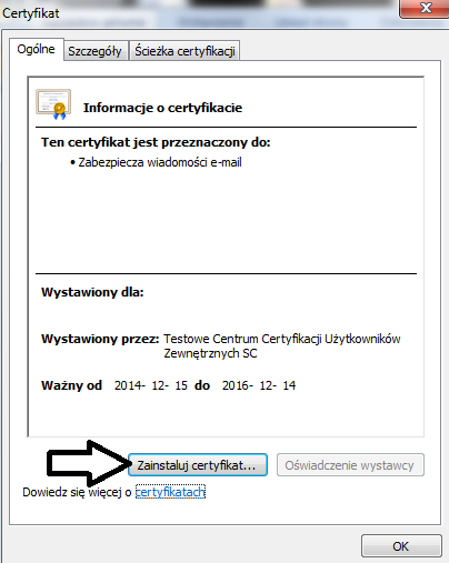 2.1.2. Instalacja certyfikatu wygenerowanego przy wykorzystaniu CSP w systemie Windows Wygenerowany certyfikat należy pobrać. W tym celu należy wybrać opcję Zapisz certyfikat (obok opcji Pobierz PDF).