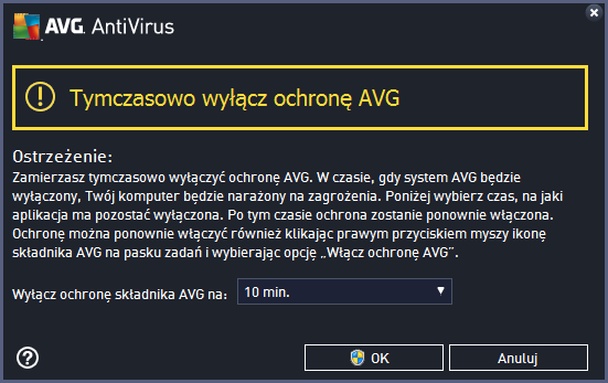 wyłą czenie systemu AVG AntiVirus 2015 jest konieczne, należy go włą czyćponownie gdy tylko będzie to możliwe.
