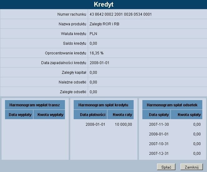 Rozdział 6 Kredyty Rozdział 6. Kredyty W opcji Kredyty użtkownik ma możliwość przeglądania zawartych umów kredytowych.