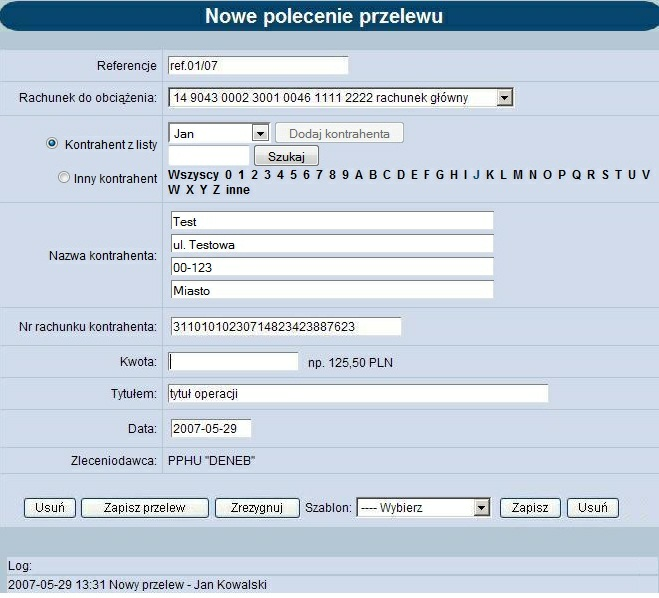 Rozdział 7 Przelewy kontrahentów. 7.1.2. Status "Do edycji" Przelewy o statusie Do edycji są wyświetlane na liście przelewów z wartością 0,00 w kolumnie Kwota i ikoną.