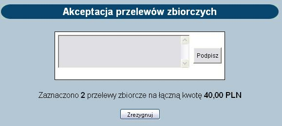 Rozdział 10 Przelewy zbiorcze 10.4. Akceptowanie zbiorcze przelewów zbiorczych Aplikacja umożliwia akceptowanie zbiorcze przelewów zbiorczych.